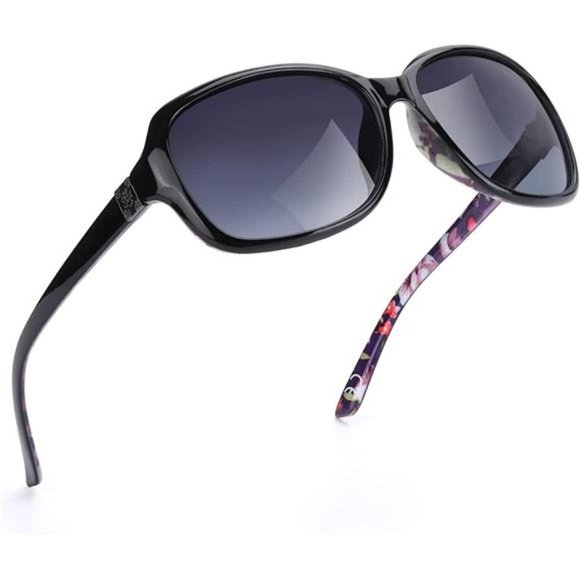 Polarized Sunglasses Womens A03 Trendy Polarized Sunglasses, Black & Floral